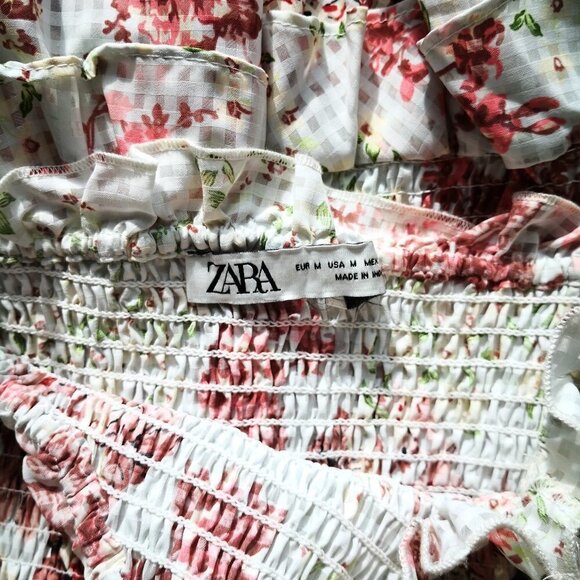 Zara Smocked Ruffle Floral spaghetti straps Mini Dress Size M - Picture 7 of 7